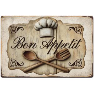 KALANKA-Bon Appetit Plaque Metal Vintage Cuisine Plaque Murale Decorative Restaurant Mur Art Signe Dr&ocirc;le Affiche Vintage pour Cuisine Restaurant Salle &agrave; Manger Panneau Decoratif Exterieur Metal - Neuf