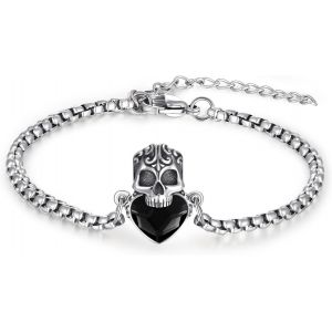 Bracelet Tête De Mort En Argent Sterling 925 Avec Cristal Rouge/Bleu/Noir Gothique Tête De Mort Punk Bijoux Cadeaux Pour Femmes, Hommes, Filles, Garçons, Große, Argent Sterling, Cristal - Neuf
