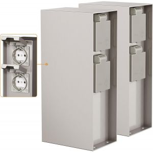 2 Pièces Colonne De Prises De Courant De Jardin Pomi Pour L'Extérieur, Ip44, 4X, Acier Inoxydable, Inox, Carré, 23 Cm - Neuf