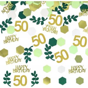200 Confettis Anniversaire Verts et Dorés 50ème anniversaire - Sauge Dispersée Deco Anniversaire - Confetti de Table Happy Birthday - Decoration Fete pour Femme Homme 50 Ans - Neuf