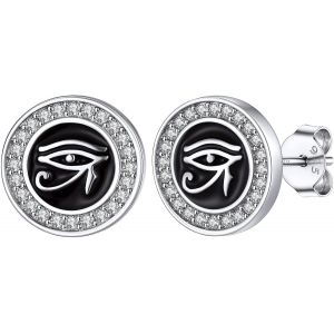 Chenquansarl-Boucles D'oreilles Clous Pour Femme Homme En Argent Sterling 925 Noir Viking Runes Satan Tête De Mort/Corbeau Noeud C Ique Oeil D'horus Etoile De David Franc-Maçonnerie Plaque Ronde - Neuf