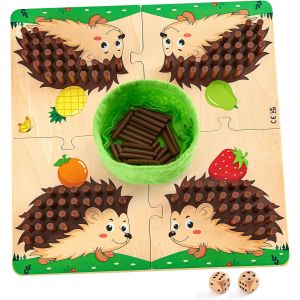 ChenQuanSarl-Jeu De H&eacute;risson En Bois, Jeu De Plateau Enfant, Jeux Montessori Pour 3 4 5 Ans, Jeu Plug-In &Eacute;ducatif Jeu De Motricit&eacute; Fine Math&eacute;matique Et Jouet De Comptage, Jeu De D&eacute;s Jeu Famille Voyag - Neuf