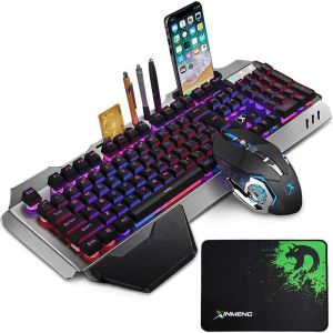 Clavier Souris Rechargeable Sans Fil 2.4G 3000Mah Grande Capacité Mécanique Sentir Sensation Arc-En-Ciel Rétro-Éclairé Gamer Keyboard 2400Dpi 7 Couleurs Respirant La Souris Souris Optique - Neuf