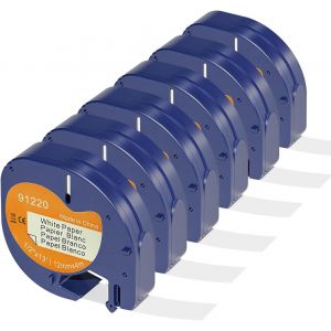 6 x compatible avec Dymo Paper White 12mm x 4m, compatible avec la bande adh&eacute;sive LetraTag 91220 pour Letratag LT-100H, LT-100T, LT-110T, QX50, XR, Papier D'&eacute;tiquetture Noir sur Blanc - Neuf