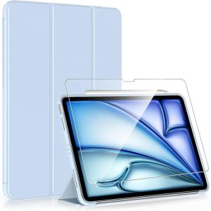 Coque + Verre Tremp&eacute; pour iPad Air 13 Pouces (M3 2025, M2 2024) Protection Int&eacute;grale Antichoc Veille-R&eacute;veil Auto - Bleu - E.F.Connection - Neuf