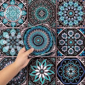 ERYI-Credence Adhesive Pour Cuisine, Stickers Muraux Autocollant Carrelage Carreaux Adhesif Mural Cuisine Salle De Bain, Crédence Adhésive Deco Cuisine Cyan, 24 Pieces, 15X15 Cm - Neuf