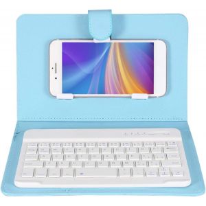 KAL-Clavier Sans Fil Bluetooth Avec Étui En Cuir Pour Téléphones Portables Bluetooth, Clavier Portable Universel Avec Couvercle Rabattable Et Support Pour, Android (Bleu Ciel) - Neuf