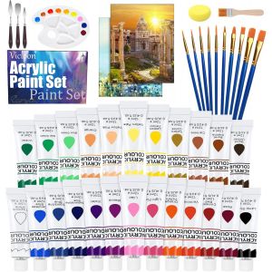 ChenQuanSarl-Peinture Acrylique,41 Kit De Peinture Acrylique, Comprenant 24 X 12 Ml De Pigment Acrylique + 11 Pinceaux + 2 Planches À Dessin, Pour Les Artistes Enfants/Débutants/Professionnels - Neuf
