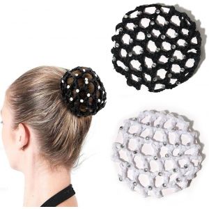 2 Pièces Filet À Chignon Strass,Filet À Chignon,Élastique Cheveux Chignon Avec Strass, Cheveux Snood Net,Filet Chignon Cheveux,Convient Aux Femmes Et Aux Filles(Noir, Blanc) - Neuf
