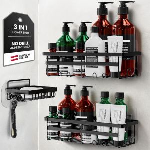 Cmwx-W&s Etagere Salle De Bain Lot De 3 Sans Percage - Rangement Salle De Bain En Acier Inoxydable | 2 &Eacute;tag&egrave;res De Salle De Bain + 1 Porte-Savon | Etagere Douche, Murale Sans Percage, Accessoire - No - Neuf