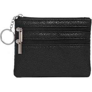 TRAHOO-Portefeuille Universel en Cuir pour Homme et Femme - Mini Porte Monnaie avec Porte-cl&eacute;s et 3 Compartiments Carte de Cr&eacute;dit - Noir - Neuf