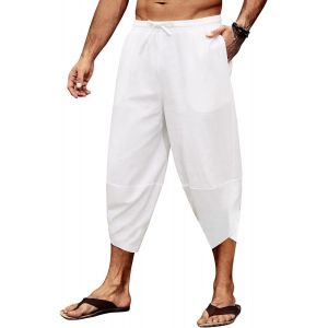Pantalon Homme Ete D&eacute;contract&eacute; Pantalon 3/4 Homme Pantalon Yoga Plage Pantalons Leger Taille Elastique Avec Cordon De Serrage Et Poches - Neuf