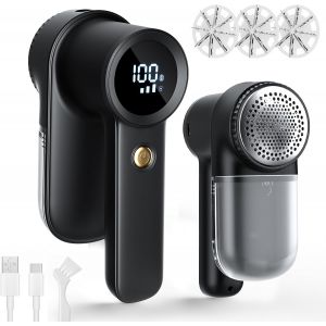 MEVRONISSHOP-Rasoir Anti Bouloche Vetement USB Rechargeable 2000mAh, Appareil Anti Bouloche &agrave; 3 Vitesses avec &Eacute;cran LED, Appareil Coupe Enlever Peluche Vetement 3 Lames de Rechange, pour Pulls/V&ecirc;teme - Neuf