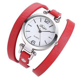 Duoya Femmes Simple Fresh Decoration Bracelet Pu Montre-Bracelet Cha&icirc;ne Robe Montre &Agrave; Quartz (Rouge) - Neuf