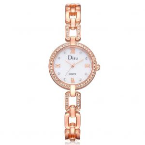 Disu Femmes Femelle Quartz Mouvement Montre Alliage Bo&icirc;tier Analogique Strass Montre-Bracelet Rose Or Blanc - Neuf