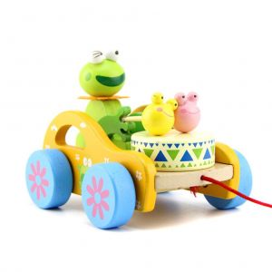 Jouet A Tirer En Bois, Lapin, Grenouille, Tambour, Jouets A Tirer En Bois Pour Bebe Fille Et Garcon - Neuf