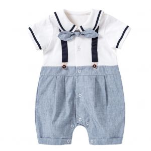 Robe De Soiree En Coton Pour Enfant, Combinaison A Manches Courtes Pour Bebe (Blanc Et Bleu 73) - Neuf