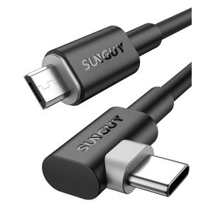Câble USB C Micro USB OTG, [Lot de 2 0,6m] Câble de charge Android coudé à 90 degrés Type C vers Micro USB, compatible avec MacBook Pro/Air, Galaxy S21/S20/S10, Pixel 5/4/3, Kindle - Neuf
