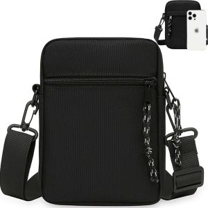 CHENG-Saccoche Noire Homme, Crossbody Pochette Sacoche, Sac Poitrine Multifonction Homme, Petit Sacoche Homme Bandouliere, Sacoche Porté Épaule Homme Convient, Réglable, pour Sports, Voyage, Noir, 7 - Neuf
