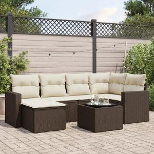 Salon De Jardin Avec Coussins 7 Pcs Marron Résine Tressée - Neuf