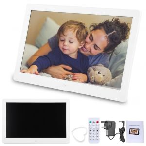 Cadre photo numerique 13 pouces 1280 x 800 HD avec reveil, lecteur d'album et telecommande, blanc, Royaume-Uni - Neuf