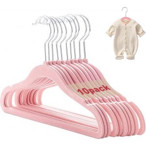 LETNERNY-Lot De 10 Cintres Standard En Velours Pour Bébés Et Tout-Petits - Cintres Floqués Pour Vêtements Et Enfants - Antidérapants - Non Marquants - Avec Crochet Robuste (Rose) - Neuf