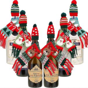 6 Ensembles De Bouteille De Vin De Noël Couverture Tricot Pull Bouteille De Vin Robe Père Noël Bonhomme De Neige Bouteille De Vin - Neuf