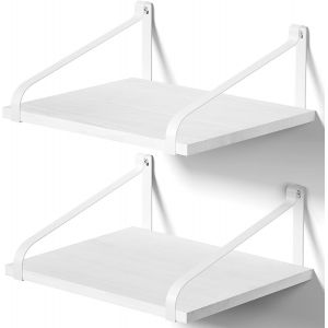 Lot De 2 Étagères Murales Larges - En Bois Et Métal - Blanc - 42 X 31 X 18 Cm - Décoration Moderne - Pour Cuisine, Salon, Salle De Bain, Chambre À Coucher, Bureau - Neuf