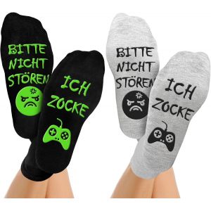 Jgd-Lot De 2 Paires De Chaussettes Amusantes Avec Inscription En Allemand &laquo; Bitte Nicht St&ouml;ren Ich Zocke, Gaming Socken Cool Geschenke F&uuml;r Teenager, Rutschfeste Haussocken F&uuml;r Damen Herren &raquo; - Neuf