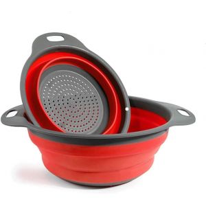 Eryi-Lot De 2 Passoires De Cuisine En Polypropylène Pliables Et Non Toxiques, Faciles À Nettoyer, 2 Tailles Rouge - Neuf