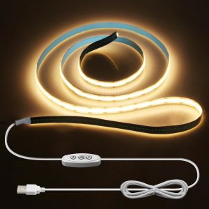 Bande LED COB-1 m-Blanc chaud-3000 K-USB-Intensité variable-320 LED/m-5 V-Pour rétroéclairage TV LED-Éclairage sous armoire suspendue-Chambre à coucher-Décoration - Neuf