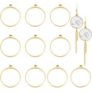 Kal-Pièces 24.5mm Pendentif À Lunette Arrière Ouverte Acier Inoxydable Anneau Rond Breloques En Résine Moule Résine Époxy Cadre Arrière Ouvert Pendentifs Pour Bricolage Résine Uv Pressée - Neuf