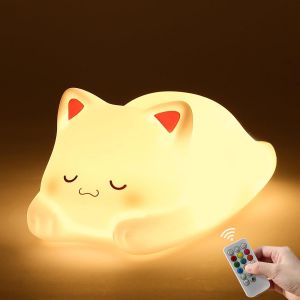 Veilleuse Enfant,7 Couleurs Veilleuse Chat Avec T&eacute;l&eacute;commande,Veilleuses B&eacute;b&eacute; Lampe R&eacute;gler La Luminosit&eacute;,Minuterie Heure,D&eacute;coration De Chambre &iquest;Cadeaux Et Surprises Pour Gar&ccedil;ons Et Filles - Neuf
