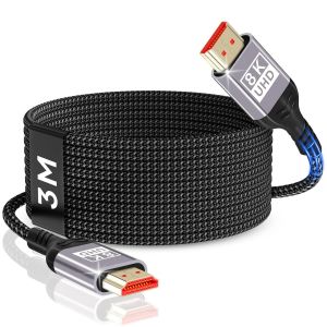 KALANKA-C&acirc;ble 8K HDMI 2.1 3m, C&acirc;ble HDMI Certifi&eacute; 4K@144Hz/120Hz 8K@60Hz, eARC, HDR10, Dolby Atmos, 48Gbps, HDCP2.3 pour HDTV/Barre Son/PS5/Bluray/Switch/Beamer/Laptop - Neuf