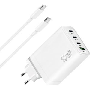 100W Chargeur d'ordinateur Portable USB C Compatible avec MacBook Pro/Air, i Pad Pro/i Pad Air/i Pad Mini, iPhone 15/15 Plus, Un Chargeur de Type C avec 4 Ports pour Plusieurs appareils - Neuf