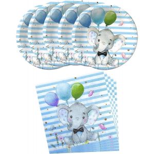 Shower De B&eacute;b&eacute; &Eacute;l&eacute;phant, Fournitures De F&ecirc;te D'anniversaire &Eacute;l&eacute;phant Bleu, 20 Assiettes Et 20 Serviettes, D&eacute;coration De F&ecirc;te D'anniversaire Sur Le Th&egrave;me De L&iquest;&Eacute;l&eacute;phant Pour Gar&ccedil;on - Neuf