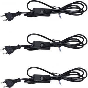 3 pi&egrave;ces c&acirc;ble avec Prise 1.8 m&egrave;tre c&acirc;ble d'alimentation Euro avec Interrupteur C&acirc;ble Noir avec Interrupteur et Prise 2 x 0.75 mm&sup2; Prise avec c&acirc;ble pour Table Douille de Lampe - Neuf
