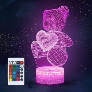 Lampe 3d Teddy Bear Nightlight, Cadeaux Pour Les Filles, Pour La Chambre D'enfant, 16 Couleurs Changeantes Avec Télécommande Et Smart Touch, Cadeau D'anniversaire Fete Des Meres Pour Maman - Neuf