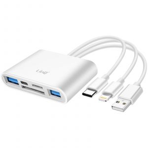 Hub 3 en 1 Lecteur Carte SD / USB / USB-C / Lightning LinQ Blanc - Neuf