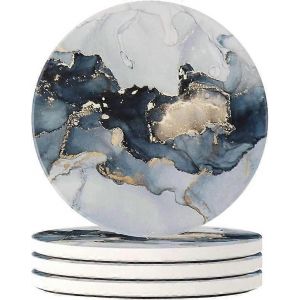 Sous-verres ronds 4 pièces - Sous-verres en pierre absorbante avec base en liège et pierre en céramique - Neuf