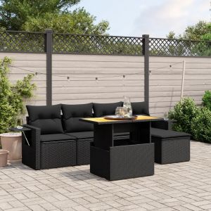 Prolenta Premium - Salon De Jardin 6 Pcs Avec Coussins Noir R&eacute;sine Tress&eacute;e - Neuf