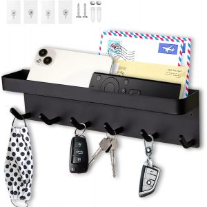 KALANKA-&agrave; 6 Crochets Porte Cl&eacute; Mural, Multifonctionnel Auto-Adh&eacute;sif ou Per&ccedil;age Installation 2 Fa&ccedil;ons Porte Cl&eacute;f Mural Adapt&eacute; &agrave; L'entr&eacute;e, &agrave; la Cuisine, au Bureau, &agrave; la Salle de Bain et au Salon (Noir) - Neuf