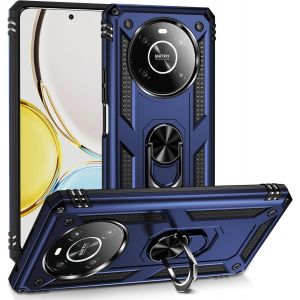 Kal-Coque Pour Huawei Honor X9 4g/5g, + Verre Trempé, Étui De Protection Soft Tpu + Pc, Heavy Duty, Slim Dual Layer Protective Housse Etui Coque Avec Support De Bague En Métal, Bleu - Neuf