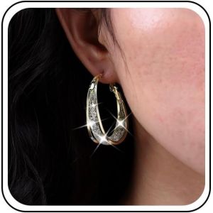 Kal-Boucles D'oreilles Cr&eacute;oles En Strass Dor&eacute; Grosses Boucles D'oreilles Huggie Boucles D'oreilles Ovales En Maille Grand Cercle Creux Boucles D'oreilles Pendantes Bijoux Pour Femmes Et Filles - Neuf