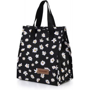 Kalanka-Sac Isotherme Repas, Ac &Agrave; Lunch Imperm&eacute;able Portable Grande Lunchbox R&eacute;utilisable &Eacute;tanche Pour Femmes, Hommes, Enfants, &Eacute;cole E Bureau (Marguerite Noire) - Neuf