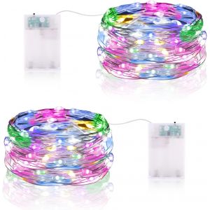 KAL-Guirlande Lumineuse Led À Piles 5M 16.5Ft 50Led Micro Guirlande Led Pile Interieur Et Extérieur Pour Chambre Noël Mariage Sapin Bocaux Décoration (2 Pièces, Coloré) - Neuf