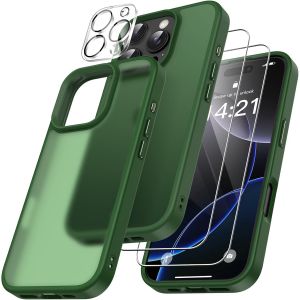 Kal-En 1 Coque Pour Iphone 16 Pro Max Avec 2 Verre Trempé Et 1 Caméra Protecteur, [Coussin D'air Intégré] Antichoc Antirayures Protection Housse Pour Iphone 16 Pro Max 6.9"", Vert Foncé - Neuf