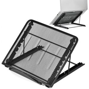 Dww-Support de Ordinateur Portable Ventilé, Réglage de la Hauteur à 6 Niveaux, Support Noir en Métal Inclinable verser Tablettes et Ordinateur Portable, 242x198mm - Neuf