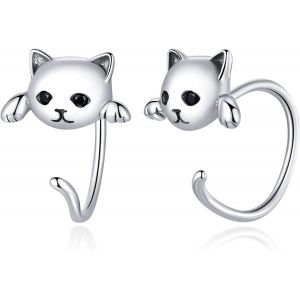 Cmjaagur-Boucles D'oreilles Chat Argent Sterling 925 Petites Boucles D'oreilles Créoles Hypoallergénique D'animaux Boucles D'oreilles Cadeau D'anniversaire Pour Femmes Filles Enfants[M997] - Neuf
