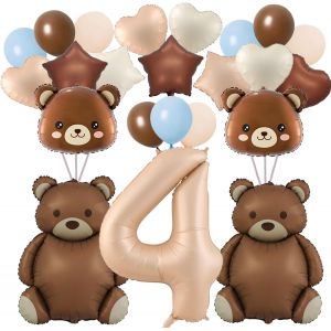 Lot De 32 Grands Ballons En Forme De Chiffre Pour D&eacute;coration De F&ecirc;te D'Anniversaire Sur Le Th&egrave;me &laquo; We Can Bearly Waits &raquo; - Marron 40In B&auml;r 4Rd Birthday Party Dekorationen Gro&szlig;e Braune B&auml;r Ballons - Neuf